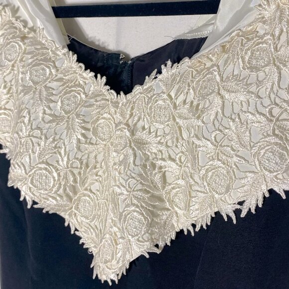 Vintage Collections Black Cocktail Dress With Floral Lace Shawl Neckline 10 - Picture 8 of 13
